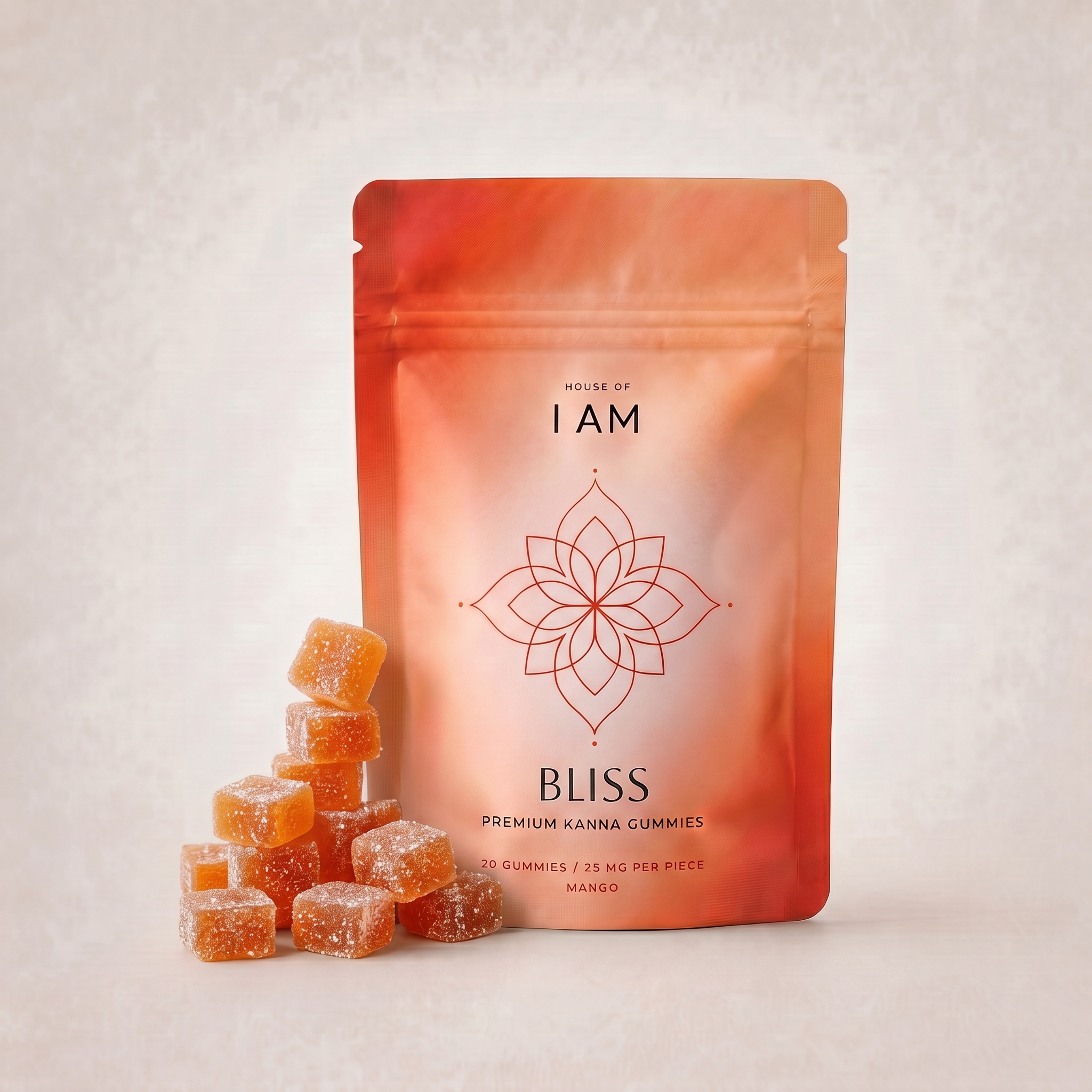 Bliss kanna gummies package with mango gummies