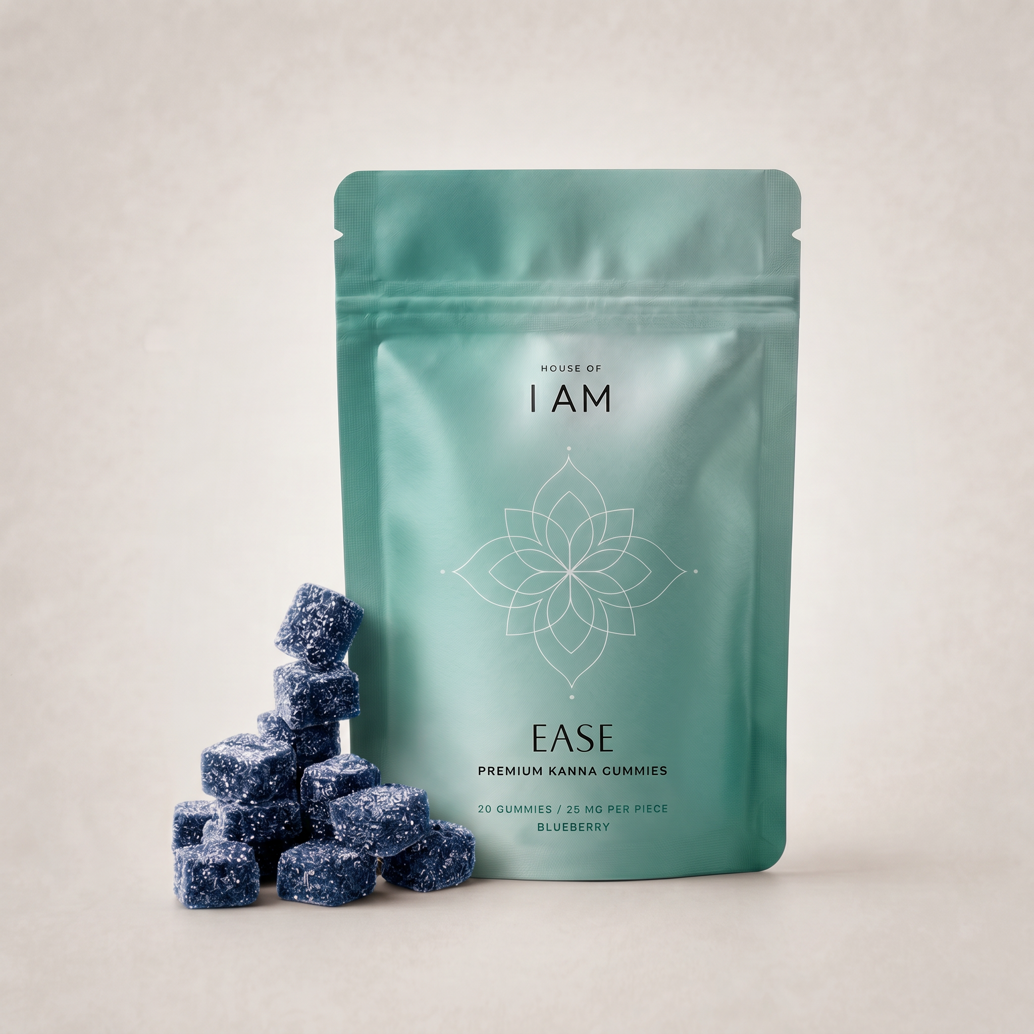 Ease kanna gummies package with blueberry gummies